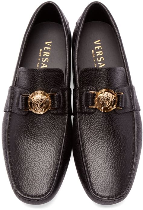 black and gold versace loafers|versace men's suede slippers.